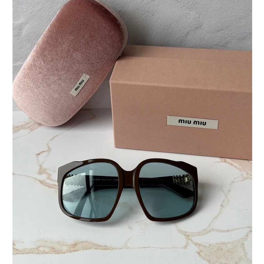 New Miu Miu Mu A07s Brown Blue Oversized Sunglasses $578